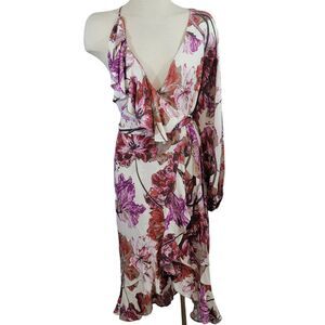 Rotate Birger Christensen Dress Womans 38 US6 Ivory Asymmetric Floral Wrap